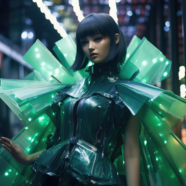 Emerald Dreams The Futuristic Odyssey of a Cyberpunk Geisha in Shinjuku