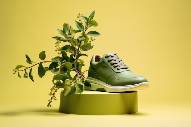 Emerald Elegance A Fashionably Fresh Showcase of Green Sneakers with Leafy Accents