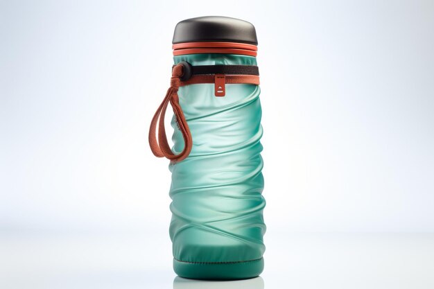 Emerald Elixir A Green Water Bottle With a Rustic Brown Strap On a White or Clear Surface PNG Transparent Background