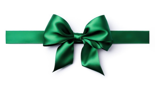 Photo emerald green bow and ribbon isolated birthday or christmas banner