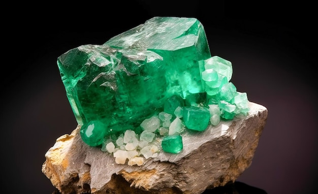 Emerald is rare precious natural geological stone on gradient background in low key isolate Header