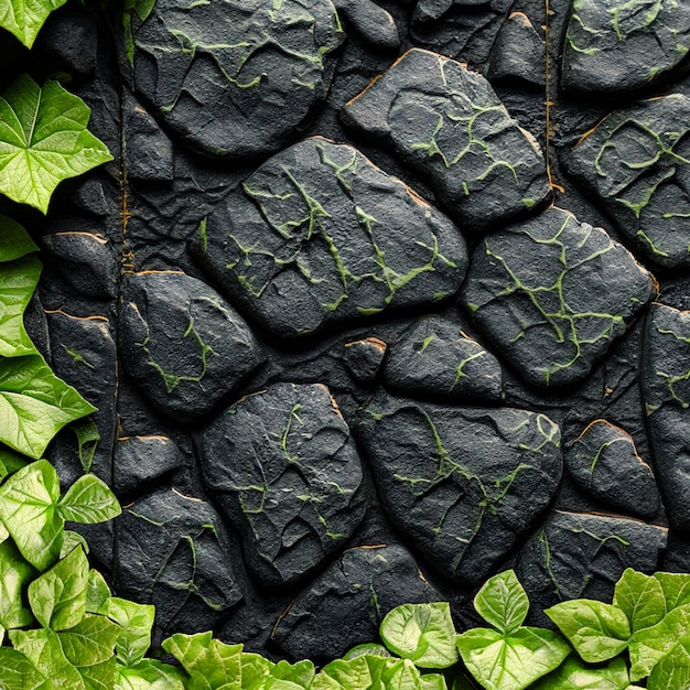 Emerald ivy on black stones Generative AI