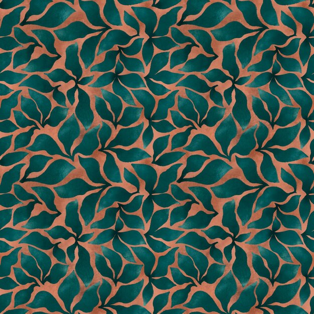 Emerald leaves seamless pattern with grunge structure hand drawn clipart colorful wallpaper