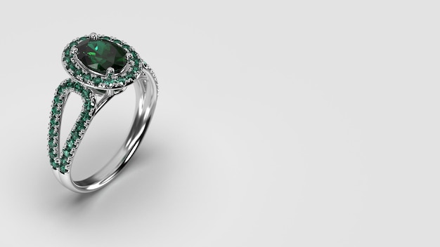 Emerald oval halo ring in white gold