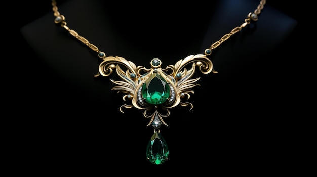 Emerald stone golden necklace