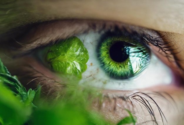 Foto visione di smeraldo un primo piano degli occhi verdi