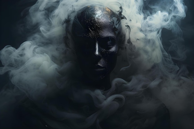 Emerge of an ominous face surrounded by smoke Concept Dark Photography Smoke Effect Spooky Portraits Mysterious Atmosphere Eerie Portrayal