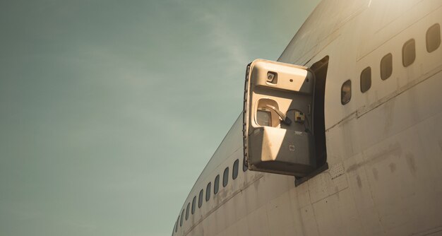 Photo emergency exit door on the plane