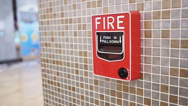 Photo emergency of fire alarm or alert or bell warning equipment in the building for safety.