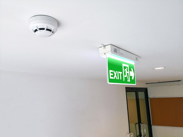 Emergency fire exit sign show the way to escape