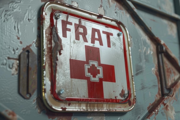 Photo emergency first aid sign with ambulance icon