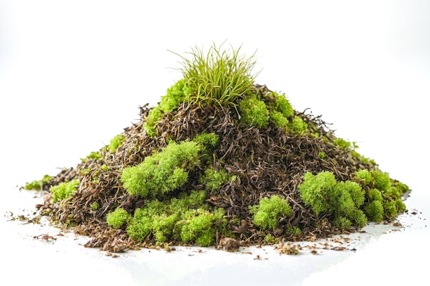 Появление зелени - крупный план мха и травы, прорастающей из почвы