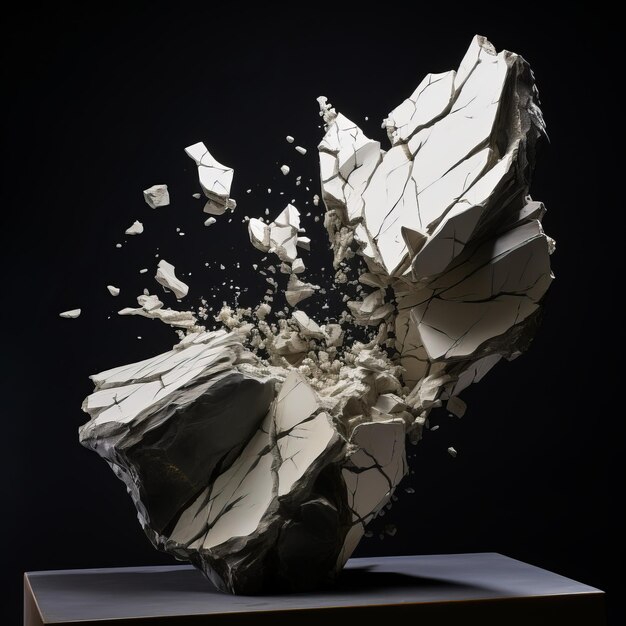 Emerging Shadows A Captivating Dark Hyperrealistic Broken Marble Sculpture