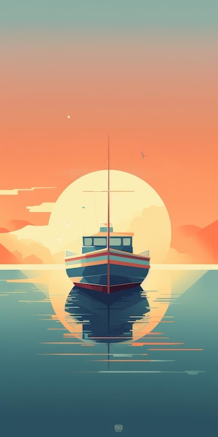 Emiliano Ponzi Style Boat Poster