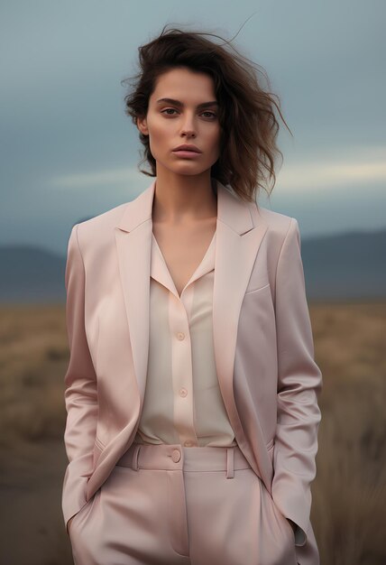 emmett light pink silk suit in the style