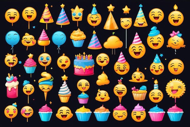 写真 エモジ・バースデー・ベクトル・セット (emoji birthday vector set) エモジ・エモティコンの誕生日パーティー・アイコン・コレクション (コレクション)