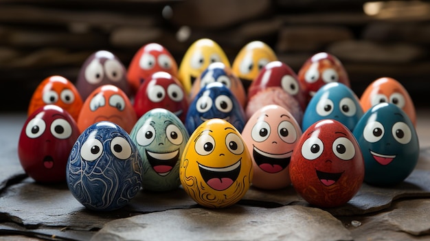 Foto espressioni emoji con le uova di pasqua