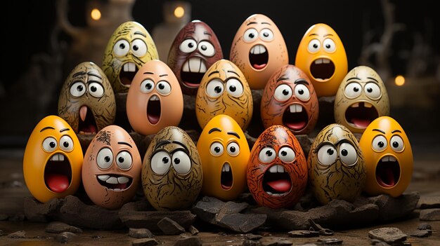 Foto espressioni emoji con le uova di pasqua