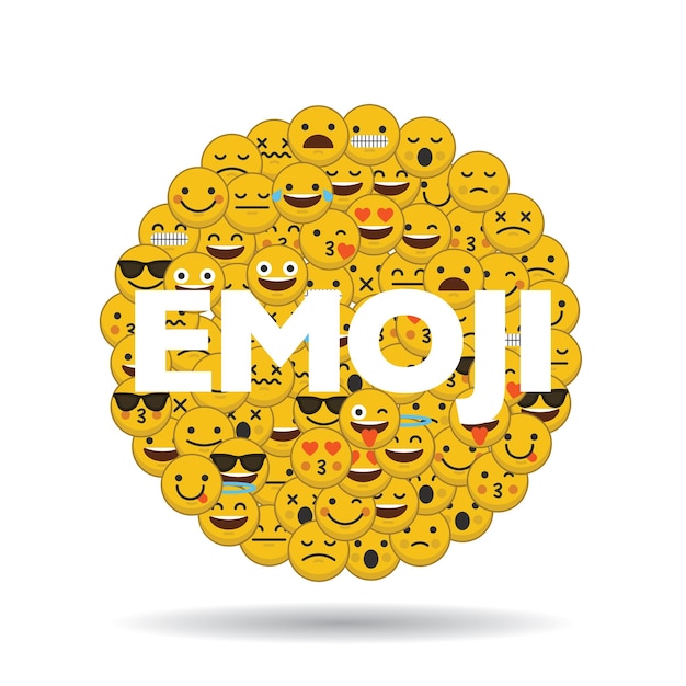 Emoji emoticon karakter gezichten in een cirkel met bericht