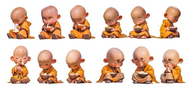 Photo emoji emoticon set of little monk character multiple poses and expression