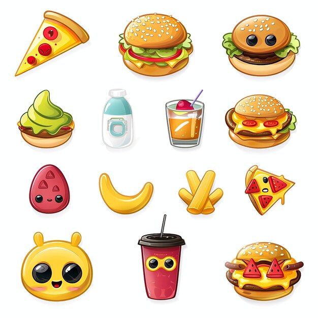 Foto emoji en meer thema-iconen verzameling witte achtergrond