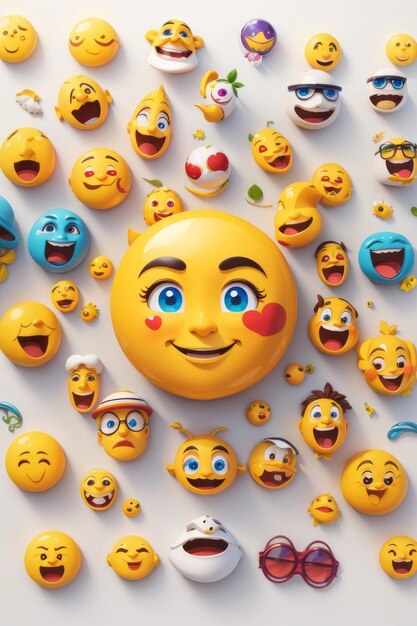 Foto gli adesivi vettoriali 2d emoji face impostano il vettore di sfondo bianco per la presentazione