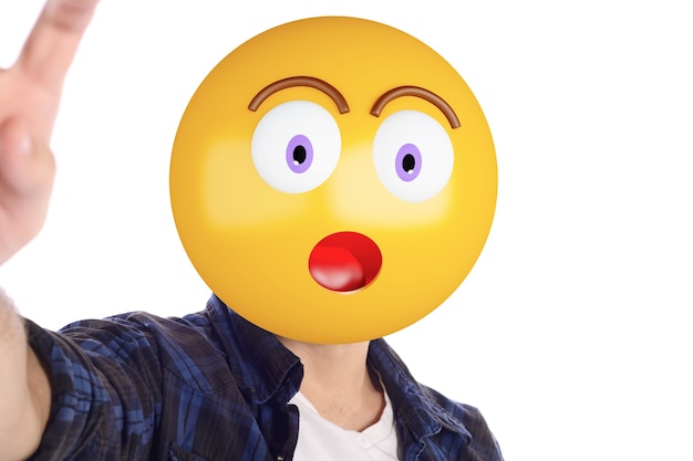 Foto emoji hoofd man nemen selfie.