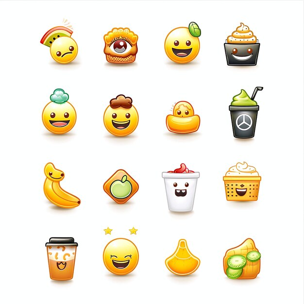 Emoji and more themed icons collection white background