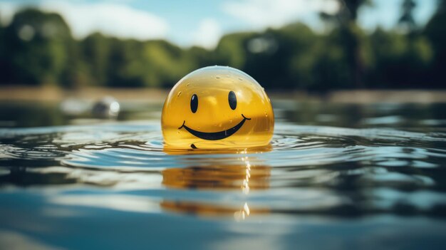 Foto un oggetto emoji immerso nell'acqua che crea un riflesso affascinante