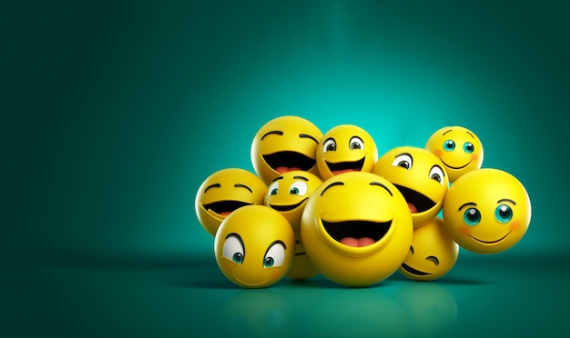 Emoji setSmiley achtergrond met gele grappige smileys of emoticons en lege lege ruimte voor tekst