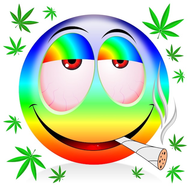 Photo emoji smoking marijuana colorful cartoon illustration