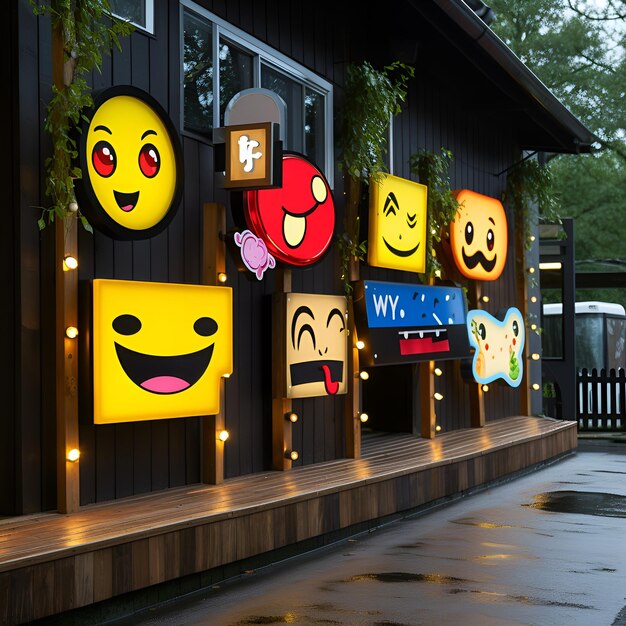 Emojis infusing urban signages with life character and playfulness