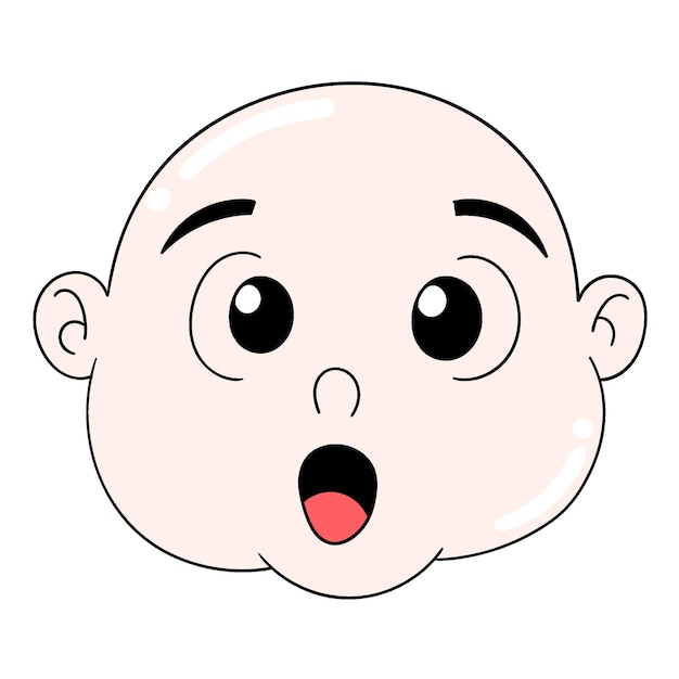 이모티콘 아기 소년 머리 놀란 입을 크게 벌리고