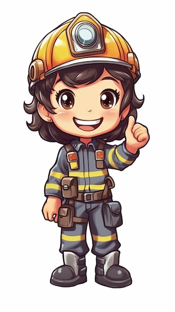 emoticon expression with Firefighter little girl character