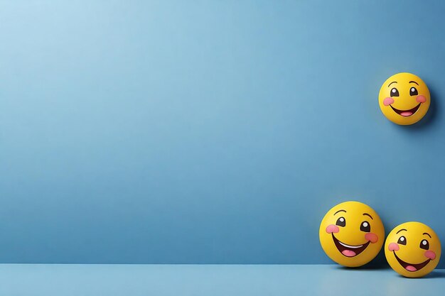 Photo emoticon smiley faces on blue background 3d illustration