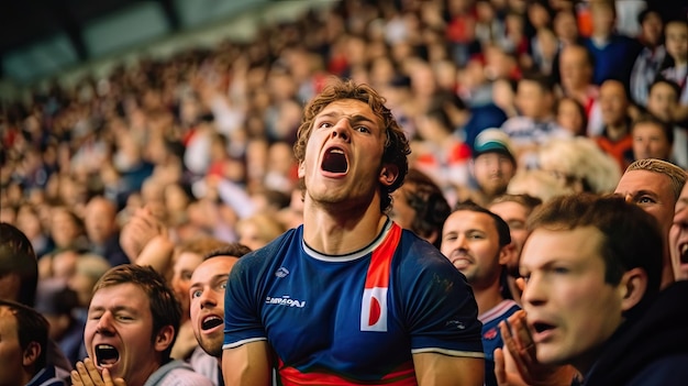 Foto emoties van franse fans overweldigen supporters juichen op de tribune generatieve ai