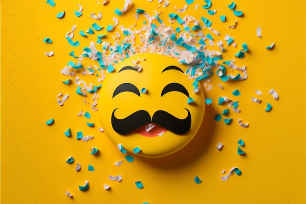 Emotion Loud Laughter smiley smiley yellow on a yellow background among the candy AI Generation