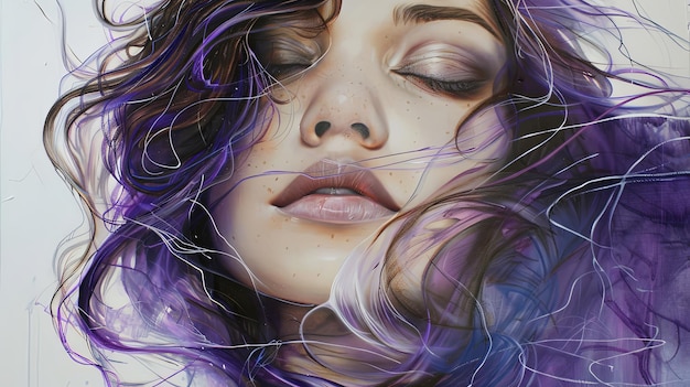 emotional abstract purple tears portrait of a woman