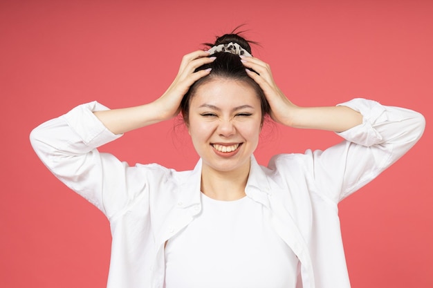 Emotional asian girl feeling happy and joyful