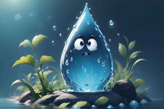 emotional character mascot drop of water with plants