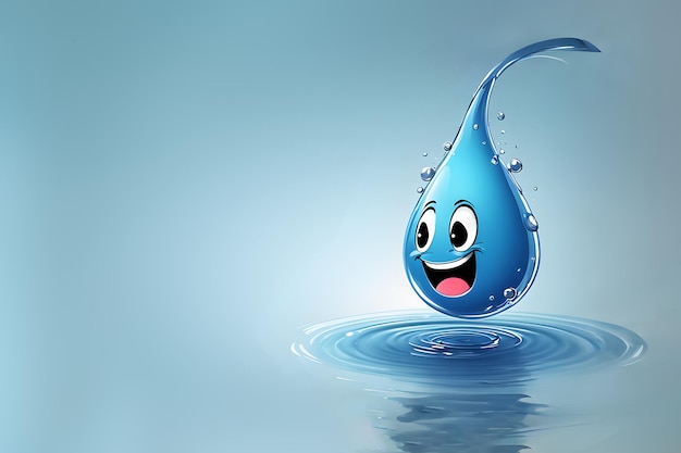 emotional character mascot happy drop of water with copyspace