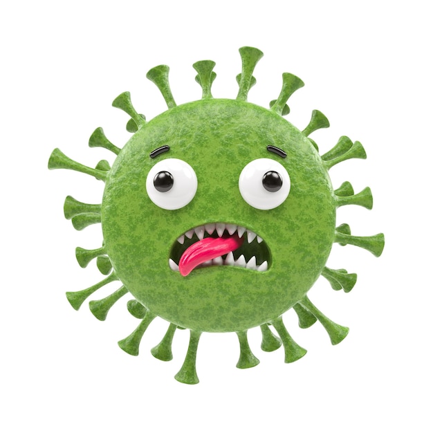 Emotional character of virus on white background 3d render illustration