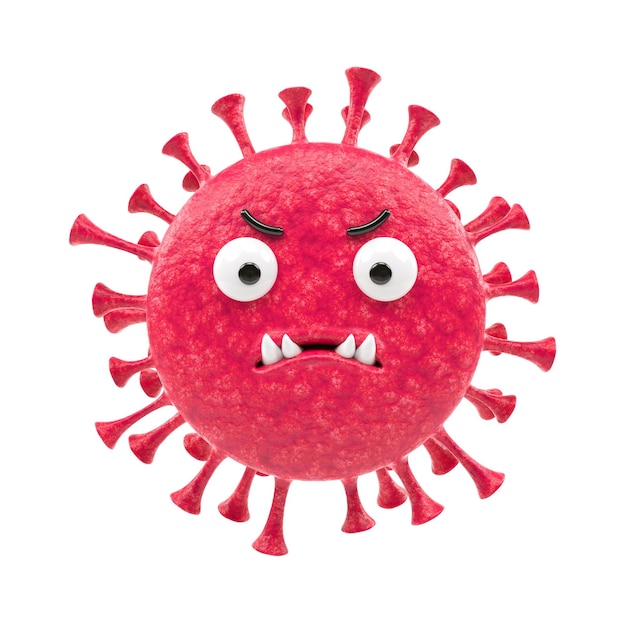 Emotional character of virus on white background 3d render illustration