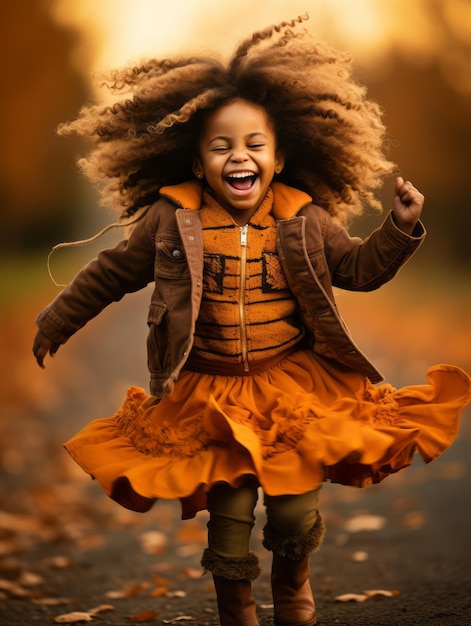 emotional dynamic gestures african kid in autumn