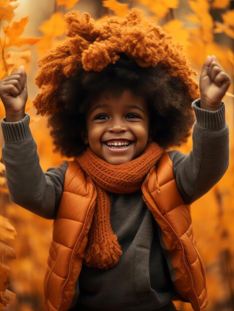 emotional dynamic gestures african kid in autumn