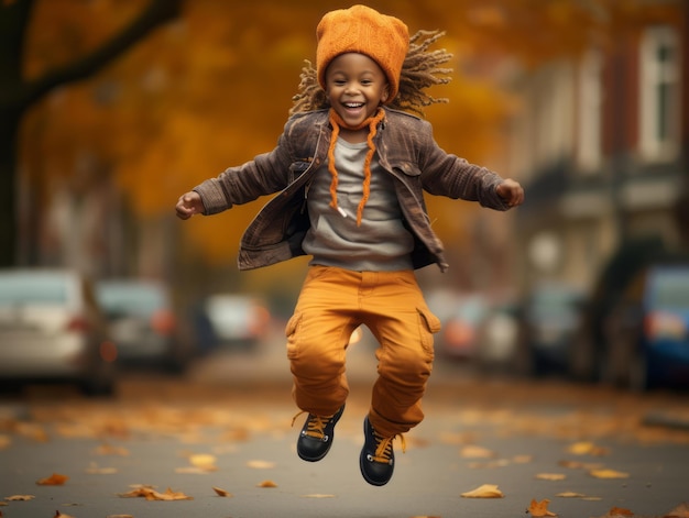 emotional dynamic gestures african kid in autumn