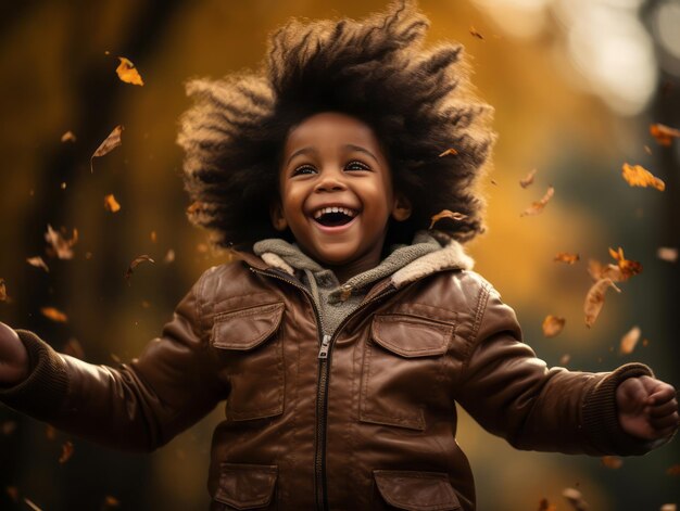 emotional dynamic gestures african kid in autumn