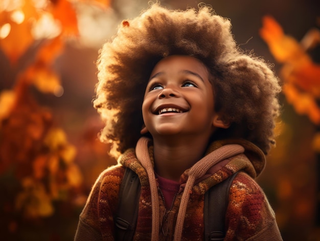 emotional dynamic gestures african kid in autumn