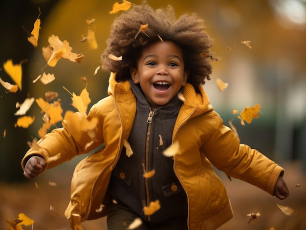 emotional dynamic gestures african kid in autumn