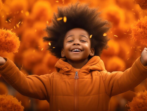emotional dynamic gestures african kid in autumn